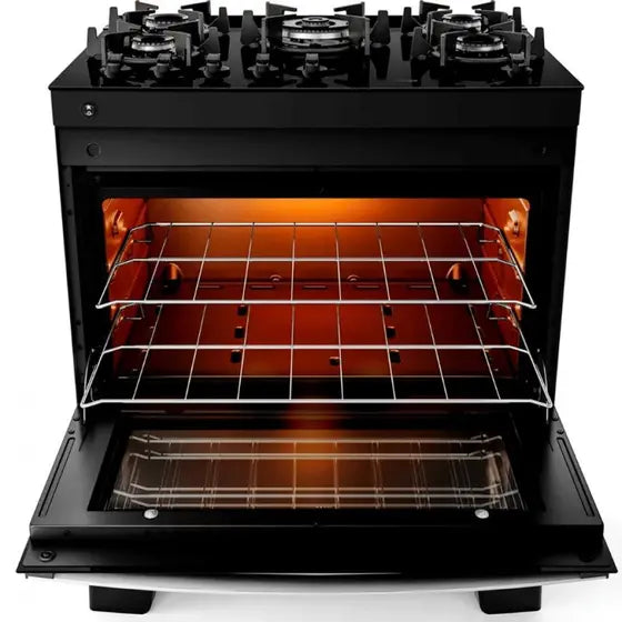 Fogão Atlas 5 Bocas Agile Glass Automático Mesa de Vidro Forno 86.5L